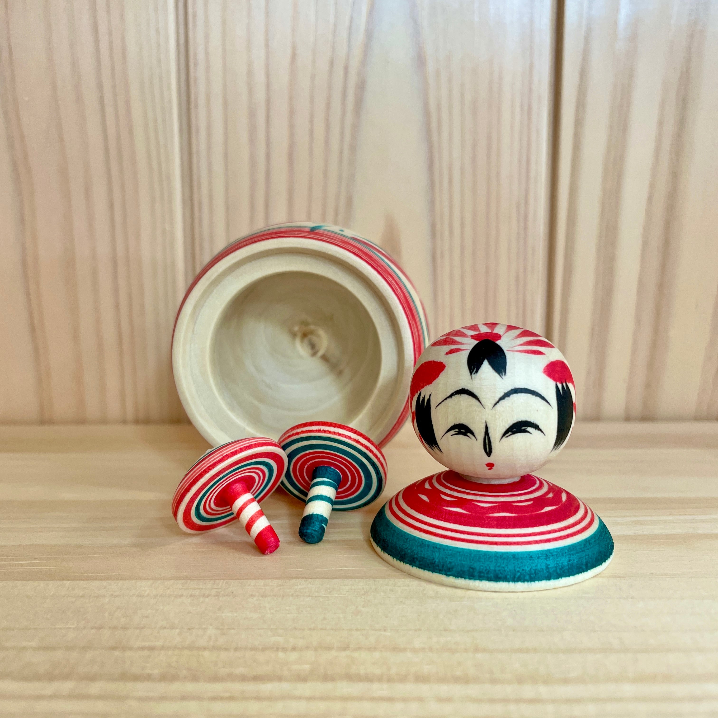 平賀輝幸工人：作並系】コマ入り えじこ こけし：10㎝ N6TeH-108