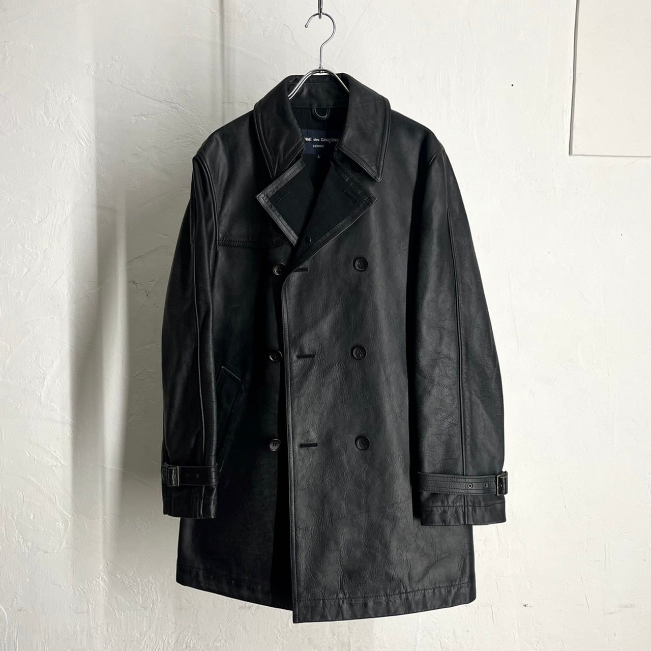 COMME des GARCONS HOMME レザーロングコート 黒M コムデギャルソン オムプリュスCOMME des GARCONS HOMME PLUS エステル