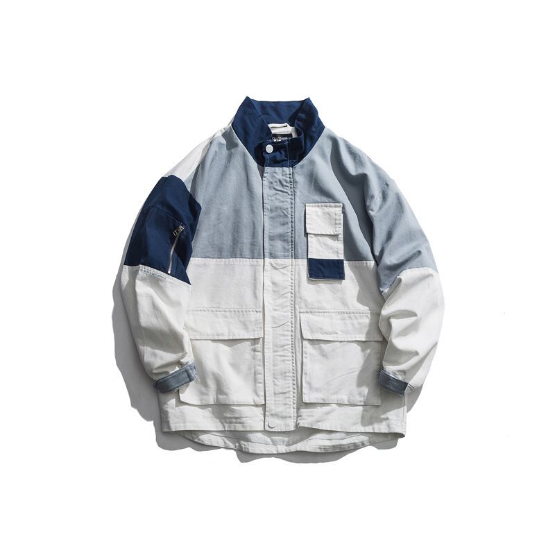 Road Vintage ese Retro Stitching Contrast Collar Workwear Jacket Young Boy Student Letter Loose JacketTrend-アリババ レトロ ビンテージ ステッチ hip6-161174828627245