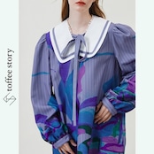 floral×stripe:プレッピー・ドールカラーのアートワンピース XU0030