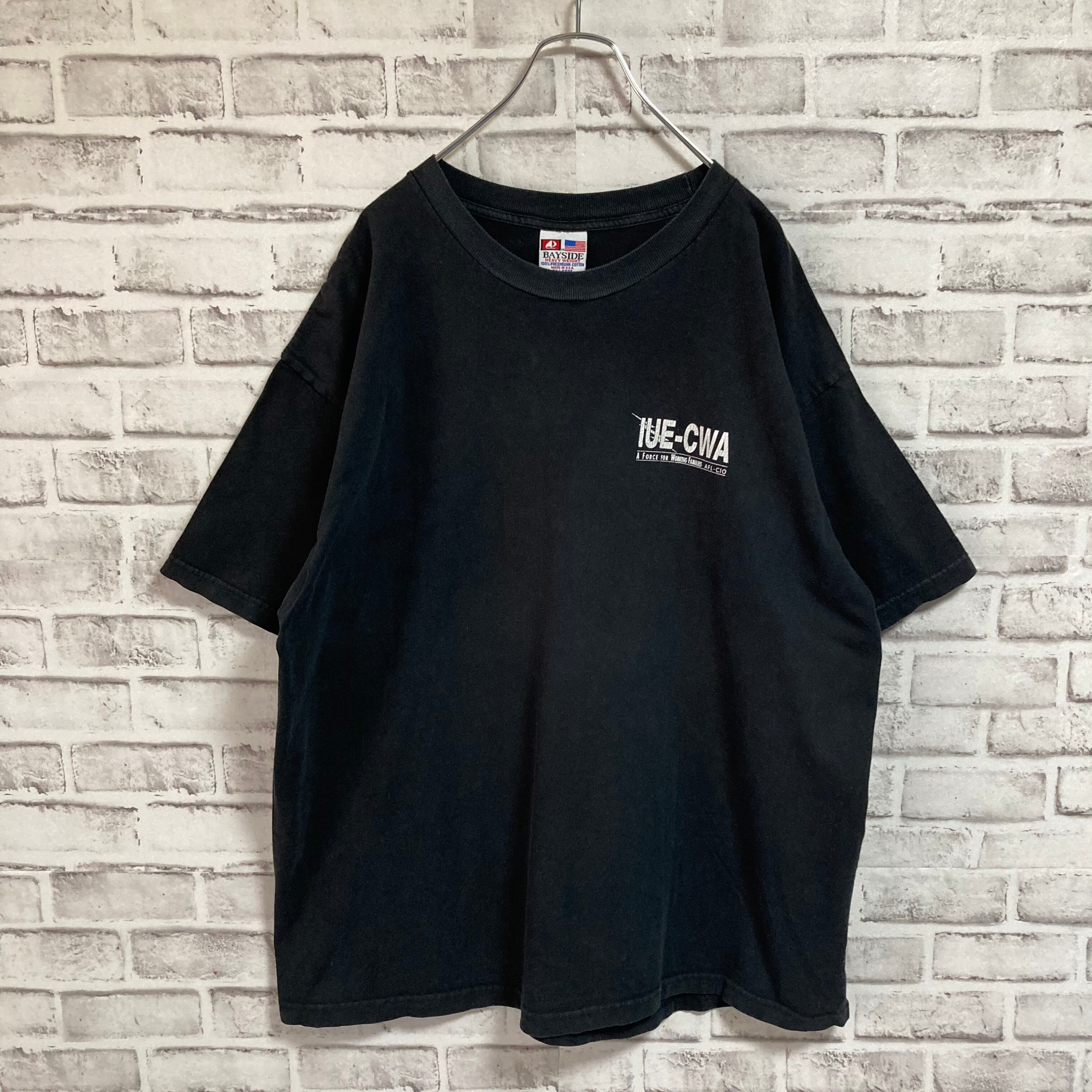 【Bayside】S/S Tee 2XL Made in USA ベイサイド USA製 バックプリント Tシャツ 企業モノ 胸ロゴ 両面プリント  星条旗 イーグル アニマル アメリカ USA 古着