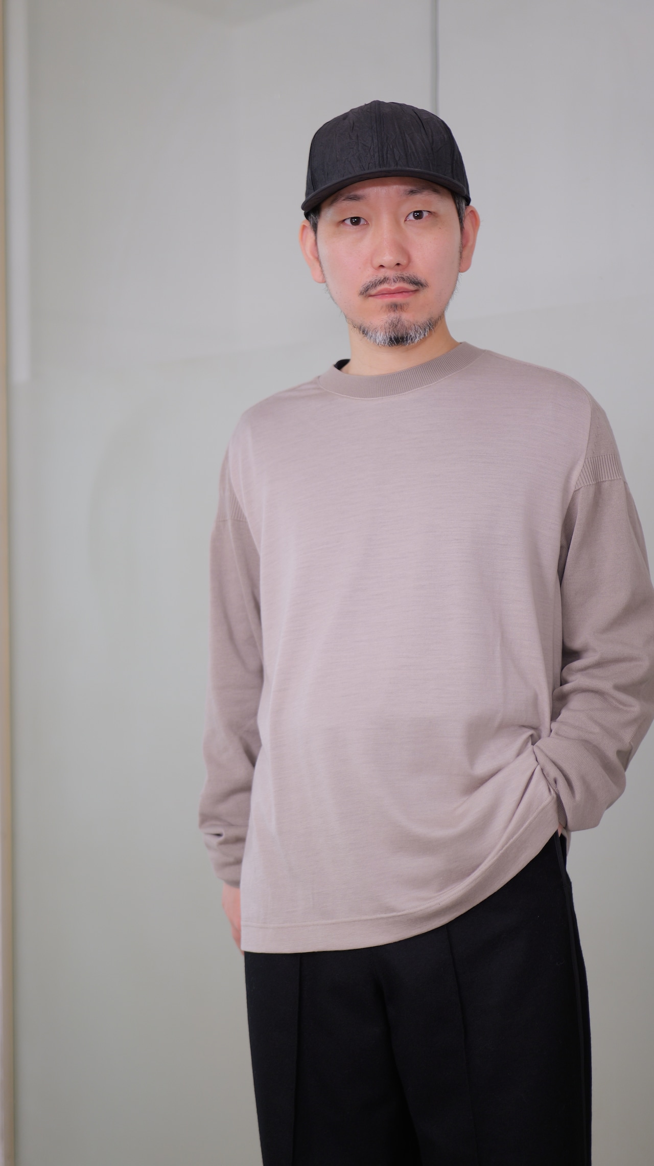 MAYKAM - Wool/Cotton Pullover ：Beige｜ウール100%×コットン100%切替
