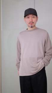 MAYKAM - Wool/Cotton Pullover ：Beige｜ウール100%×コットン100%切替