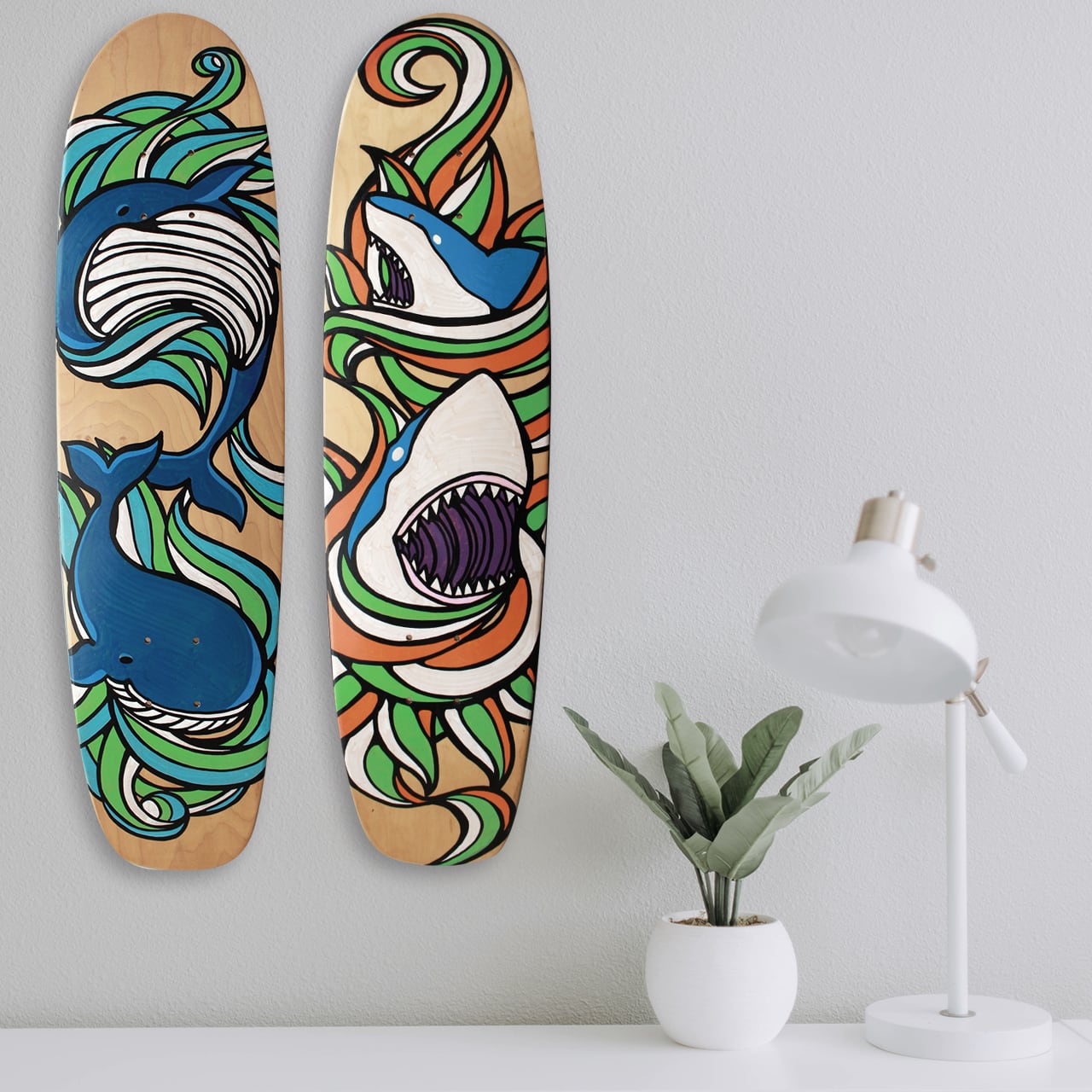 原画】スケートボードデッキ（Twin Whales） | TAMO ART GALLERY