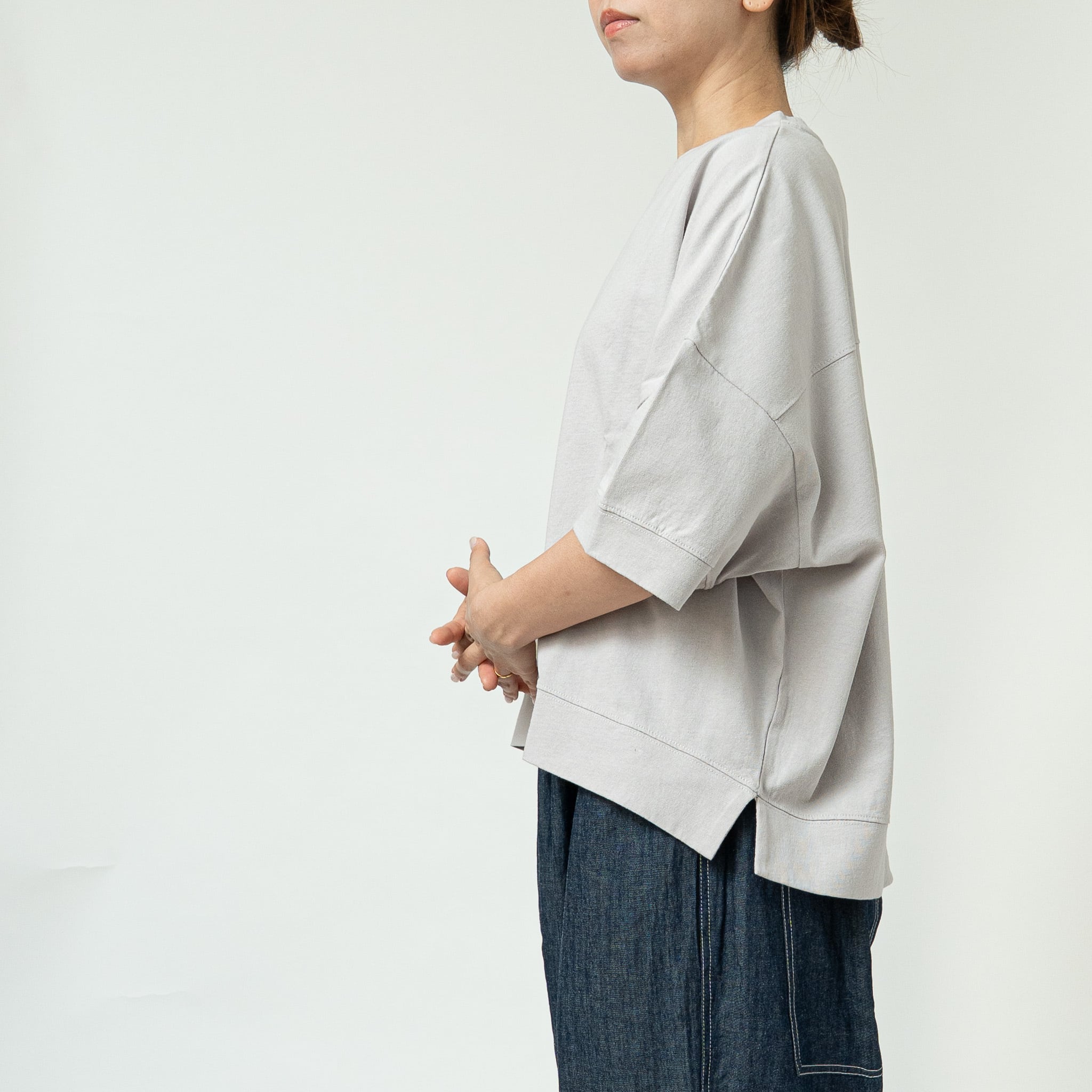 OE天竺 ガゼット付ワイド5分袖Tシャツ