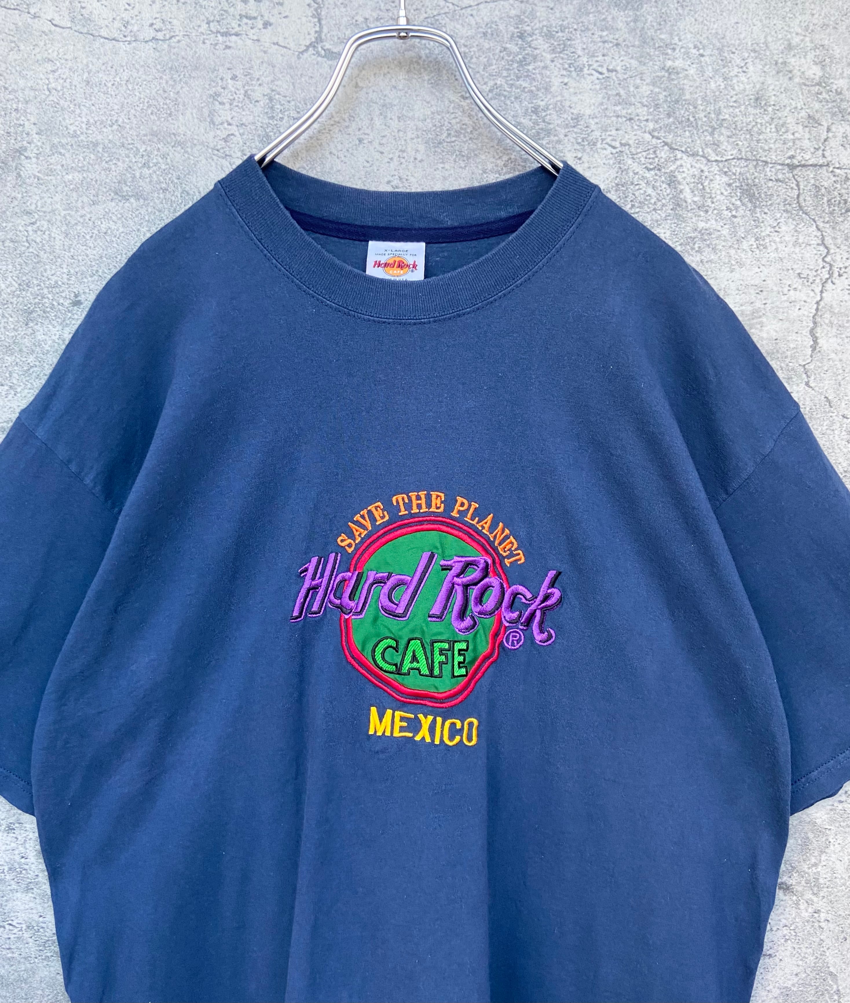 USA製 Hard Rock Cafe/ハードロックカフェ 刺繍Tシャツ ネイビー 緑刺繍ロゴ