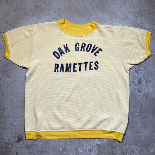 60~70's Unknown ボーダーS/Sスウェットシャツ イエロー ペンキプリント OAK GROVE RAMETTES M相当 希少 ヴィンテージ BA-2280 RM2699H