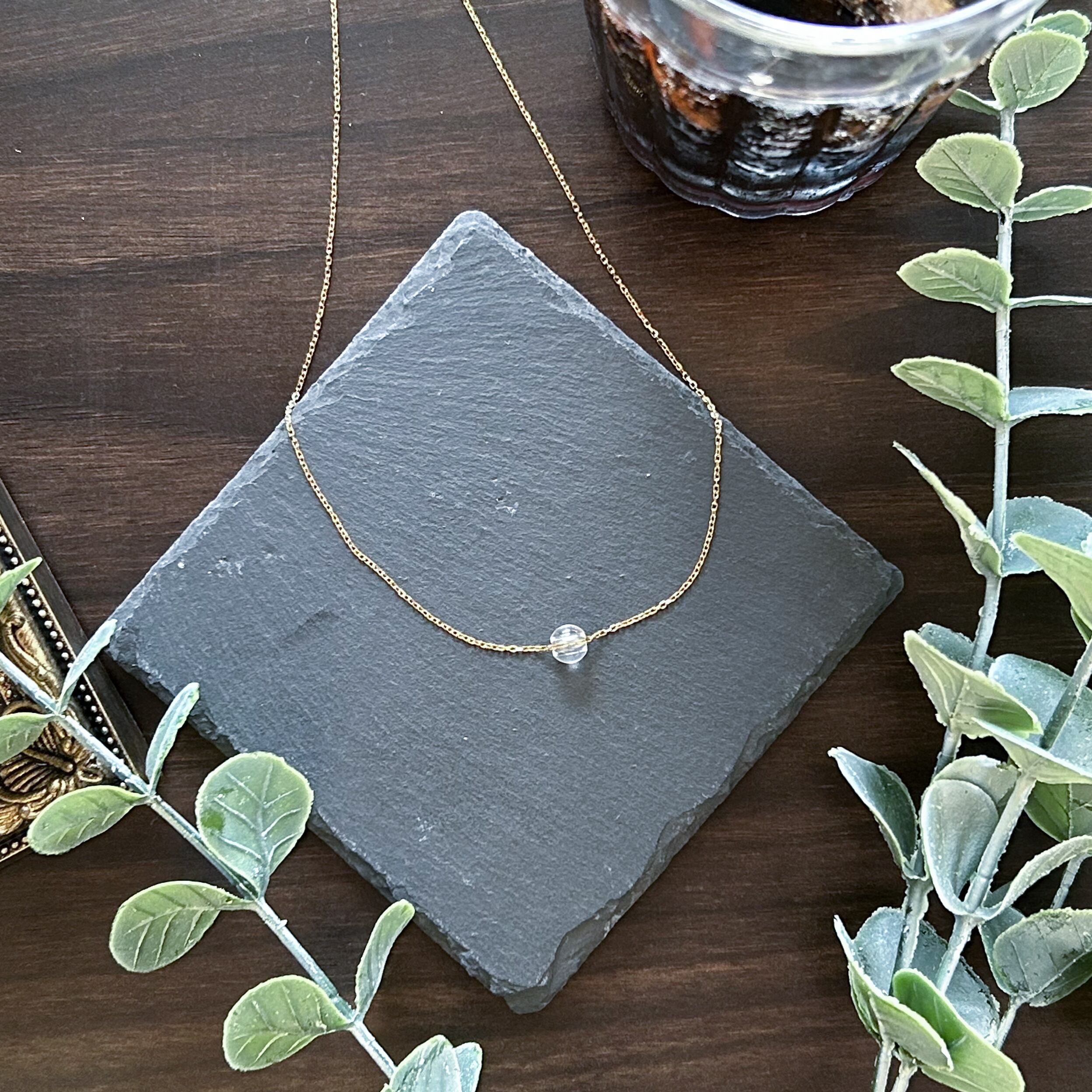 クリスタルネックレス レスポンスチェーン 長さ調整可 ステンレス