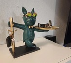 ブルドッグアート＜緑＞小物入れ 置物 パレット樹脂収納彫刻 オフィス コーヒーショップ 部屋の装飾 家の装飾 プレゼント 新居祝い オシャレな置き物 玄関インテリア