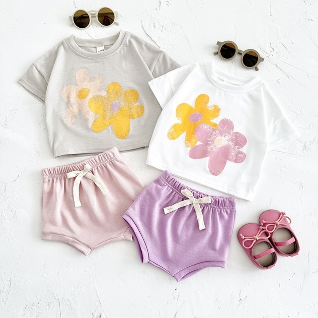 【BABY&KID】夏作花柄プリント半袖Tシャツ&ショーツ