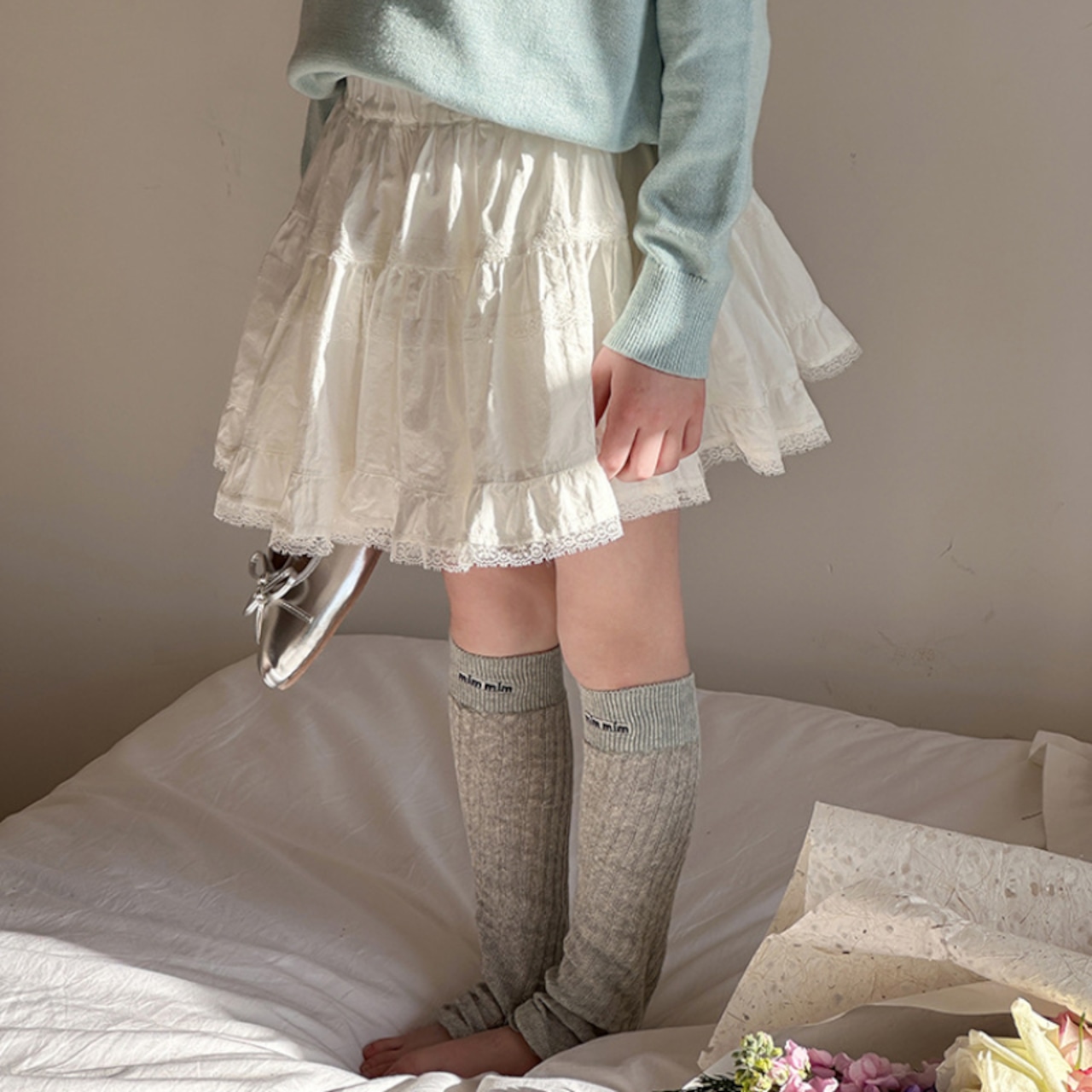 夏レース裾ピュアカラースカート