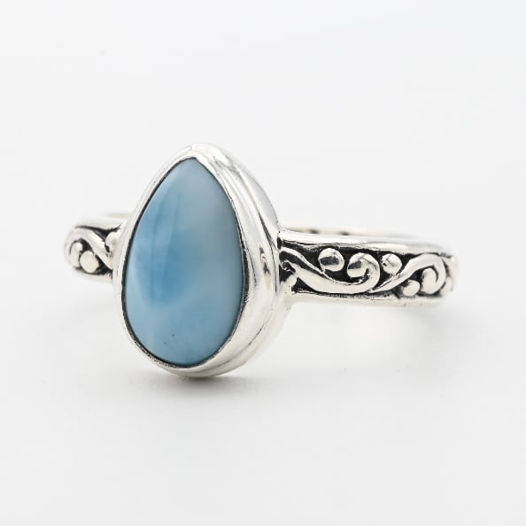Larimar Accent Tear-drop Design Top Ring #11.0 / Italy