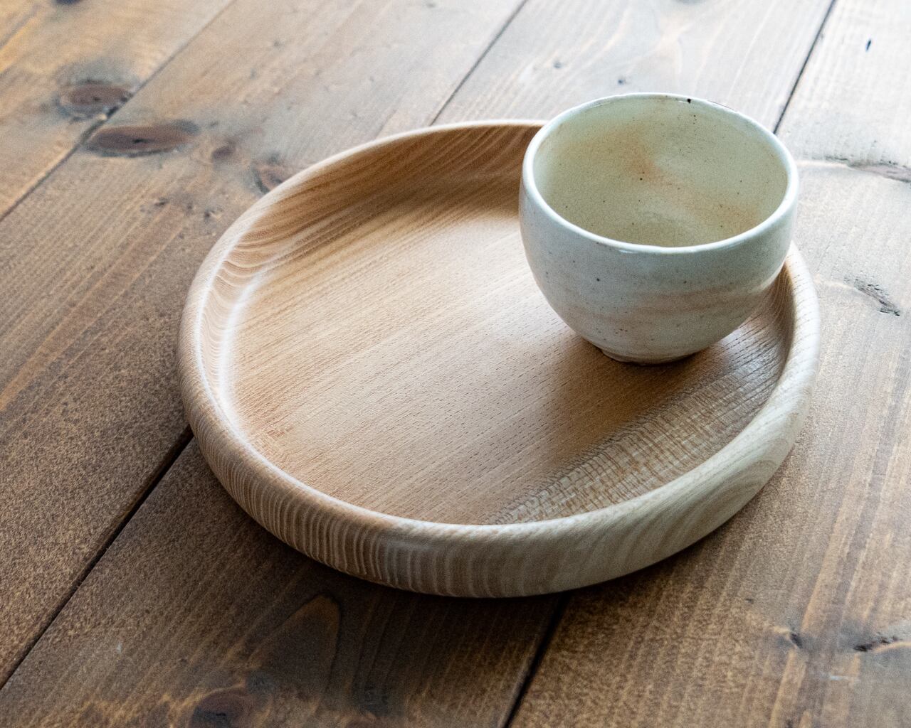 訳あり】直径21.5cm 無塗装のお盆 欅（けやき）【現品限り】 3-0