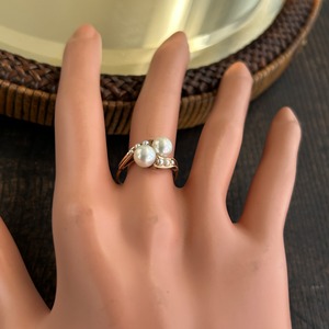 ヴィンテージ　18金美珠アコヤと芥子のトワエモアリング