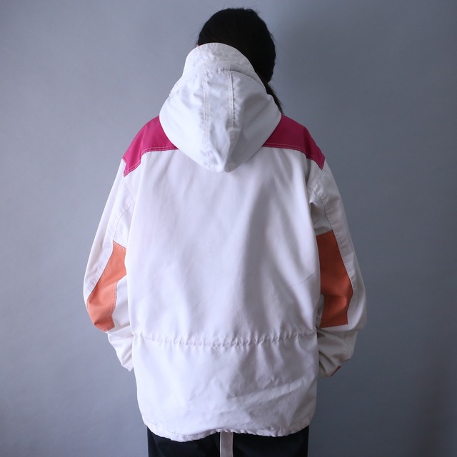 "SOS" cute coloring switch and embroidery design over silhouette anorak parka