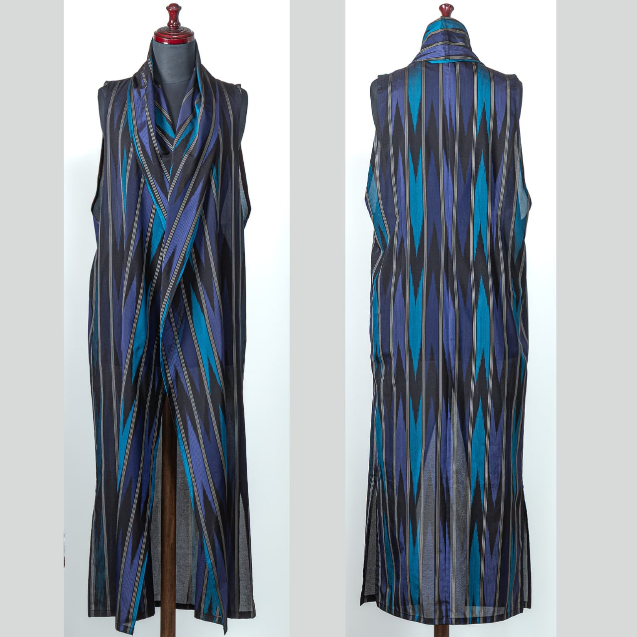 縞大島紬ロングジレ