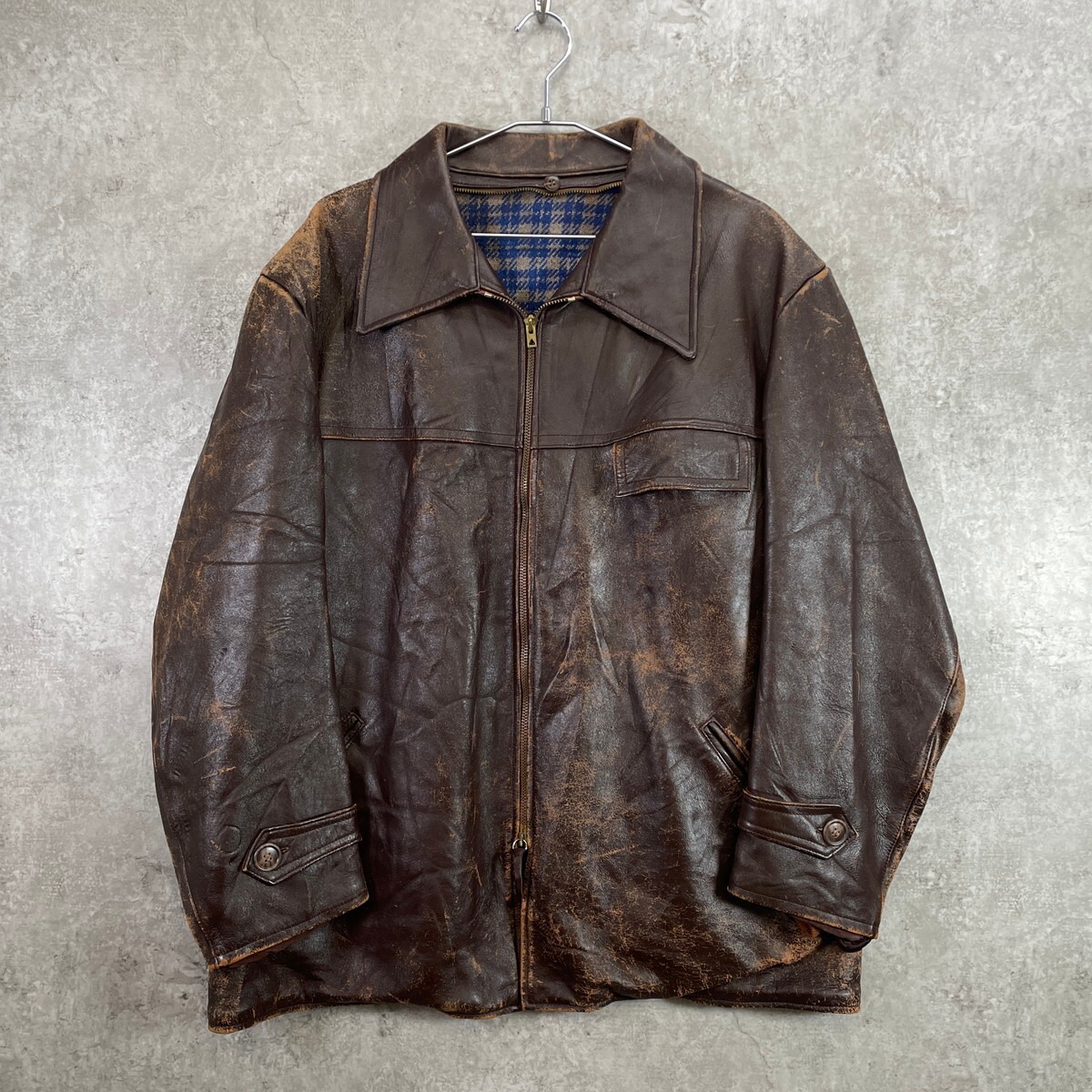 50〜60年代 フランス レザー カーコート メンズXL相当 古着 50s 60s 
