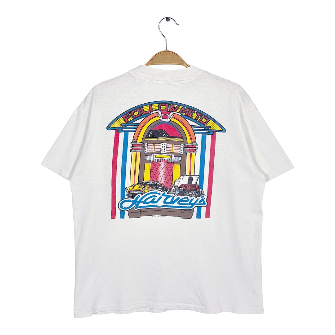 80s ホットロッド クラッシックカー ジュークボックス ヴィンテージ Tシャツ ホワイト シングルステッチ サイズL相当 BZ0650