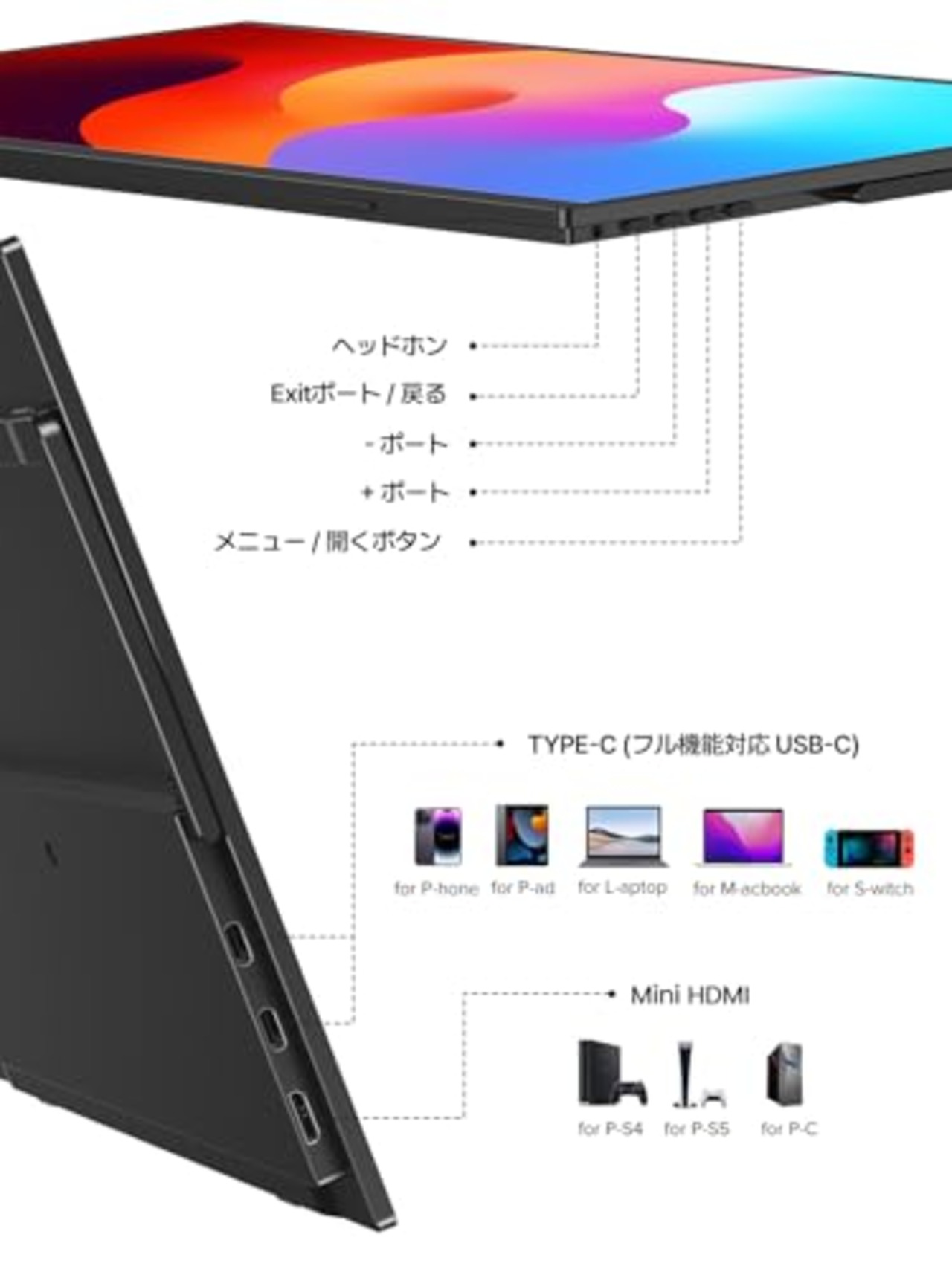 15.6インチ モバイルモニター Newsoul モバイルディスプレイ 収納ケース付き フルHD IPS 125%広色域 軽量薄型 ポータブルモニター PS5/PS4/スマホ/PC/Mac 対応 スタンド付き 縦置き スピーカー内蔵 VESA対応