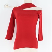 社交ダンス 衣装 トップス ブラウス レッド系 DANCEBABY 赤 無地 特徴的 パーティ 発表会 レッスン 練習着 伸縮 ストレッチ 衣装用トップス 社交ダンスレッスン着 レッスンウェア 練習用トップス ストレッチ素材  フォーマルダンス パーティ衣装 発表会衣装 ダンスウエア 女性用 上品 おしゃれ シンプル 無地トップス