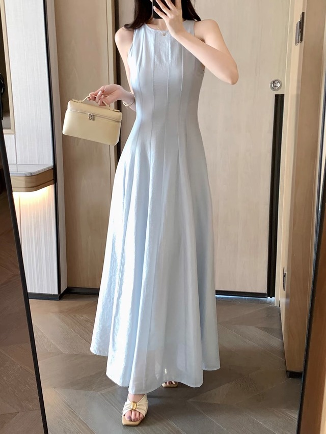 airy blue flare long dress.3302