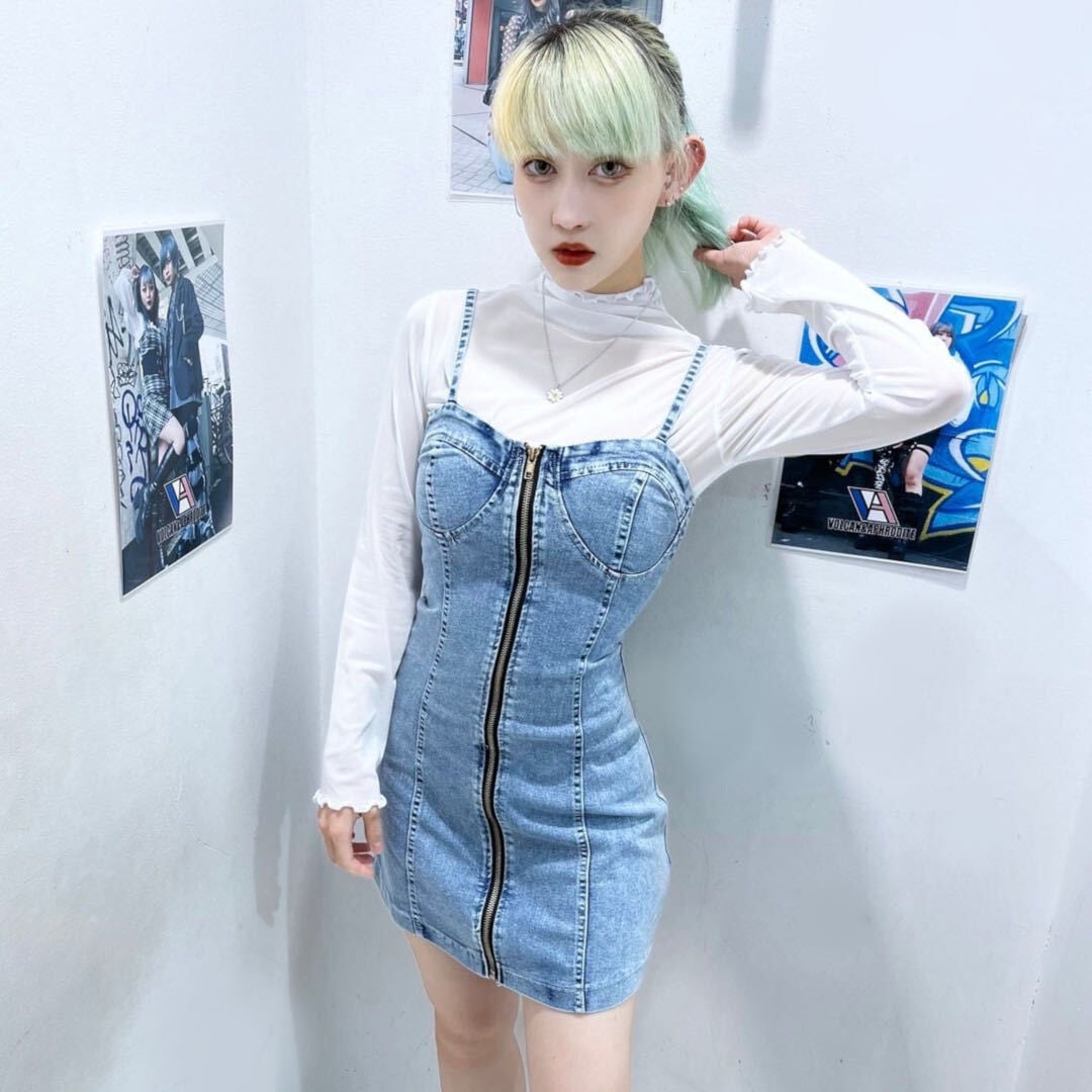 【77%OFF】ZIPデニムキャミワンピ