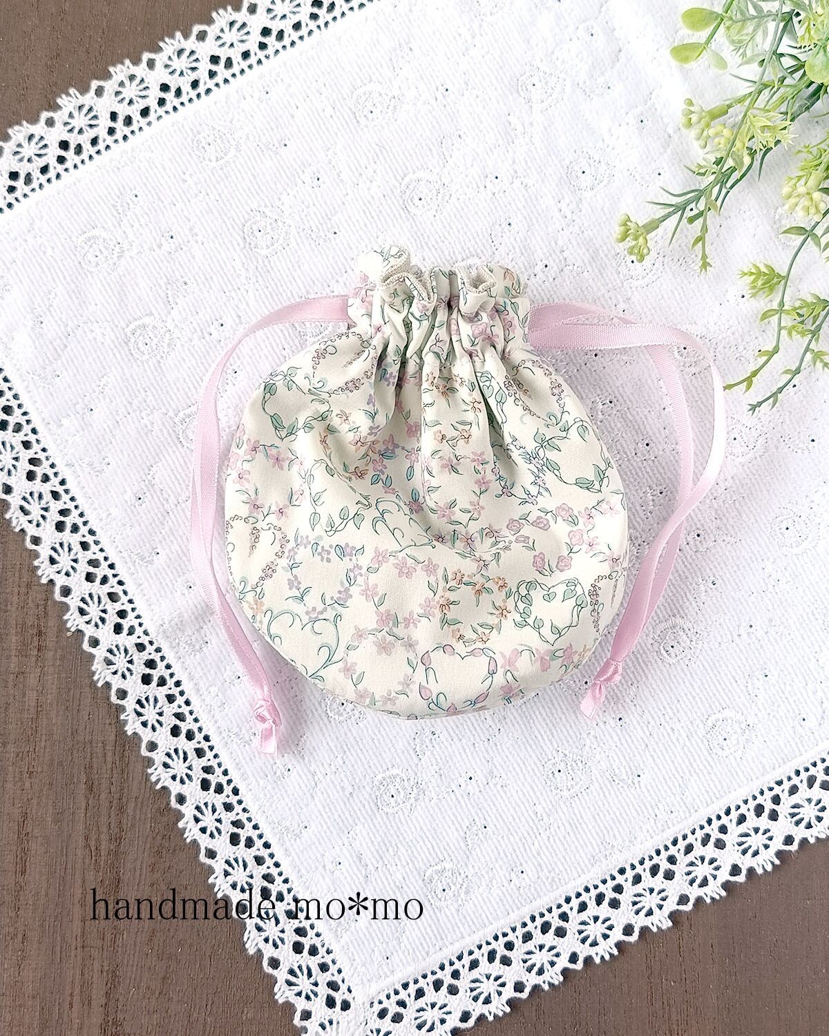まんまる巾着L ジューンズメドウ 赤 3263 | handmade mo*mo リバティ