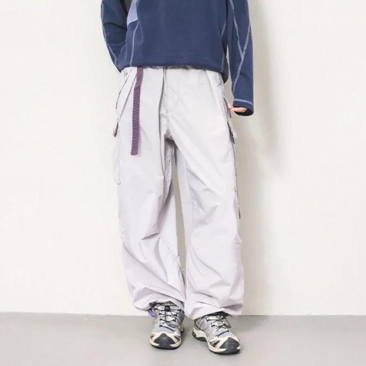 配色ステッチワイドカーゴパンツ C00896