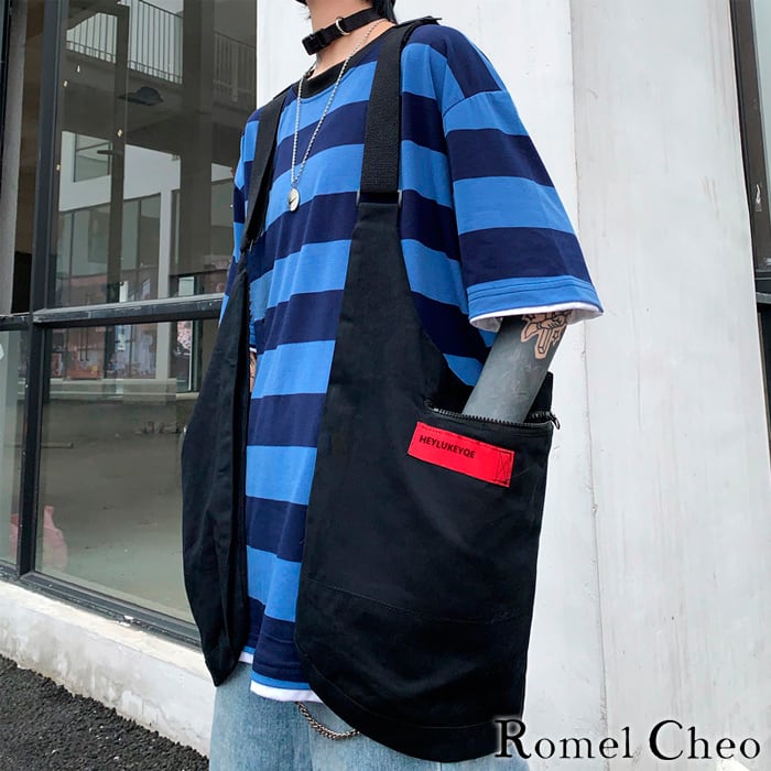 お支払い確認後20日以内発送】RomelCheo ベスト ショルダー バッグ 2way 肩掛け 斜めがけ カバン 大きめ 大きい メンズ レディース ユニセックス 男女兼用 着る 黒 メッセンジャー 韓国 ファッション 原宿系 ストリート系 カジュアル ロメルチェオ | romelcheo