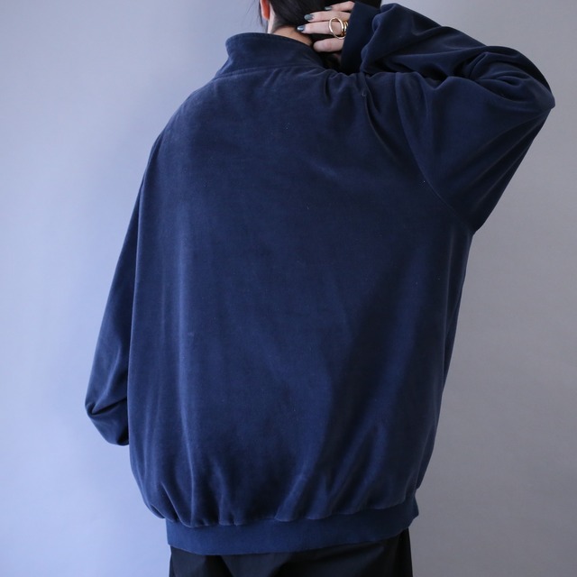 "KING SIZE" over silhouette navy velours track jacket