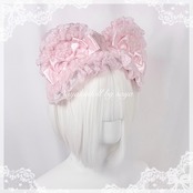 ♡【全4色】MAID もこもこくまさん ドット柄リボン フリルレースヘッドドレス white×pink ♡