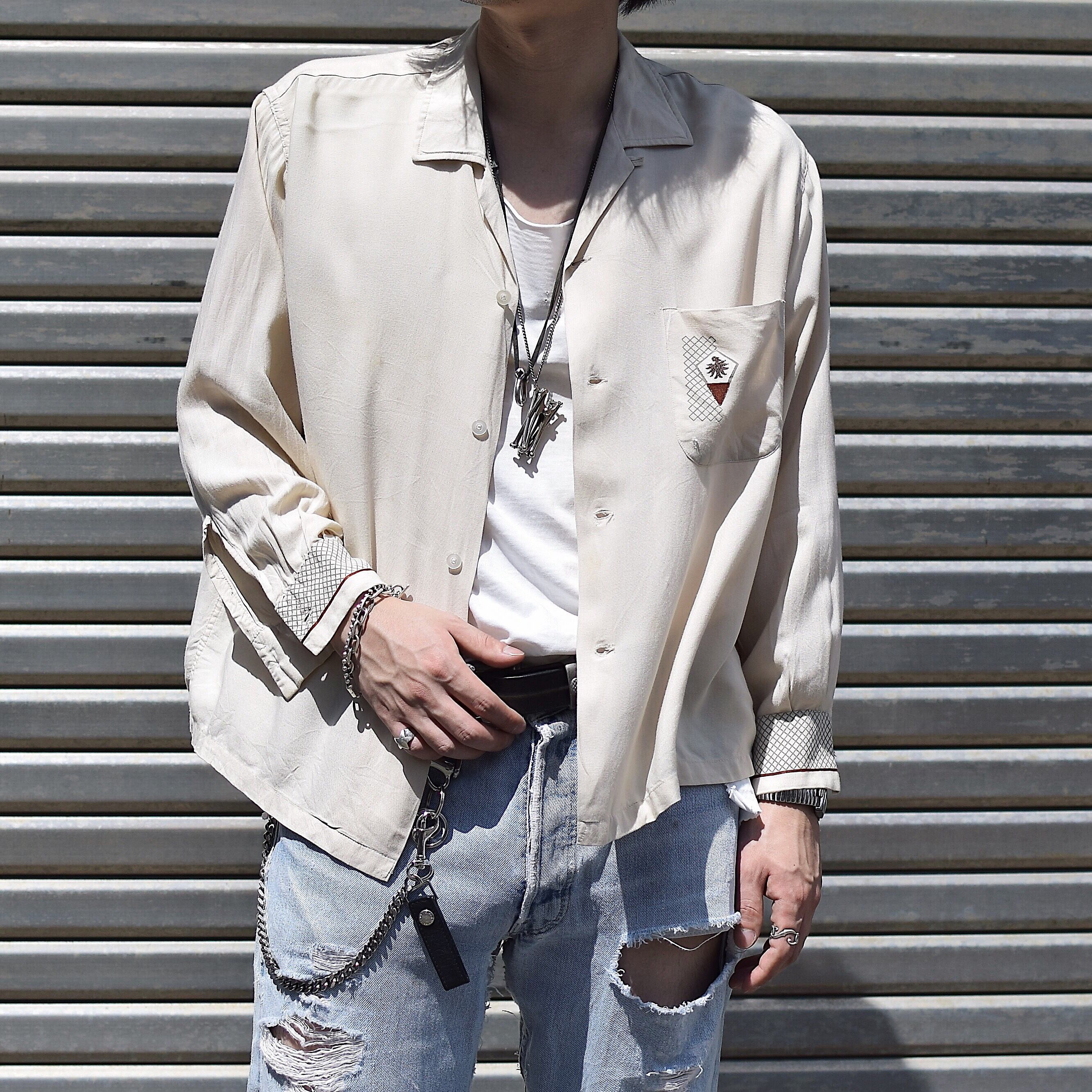 Vintage 50's【BUD BERMA】Open Collar Rayon Shirt | Antler