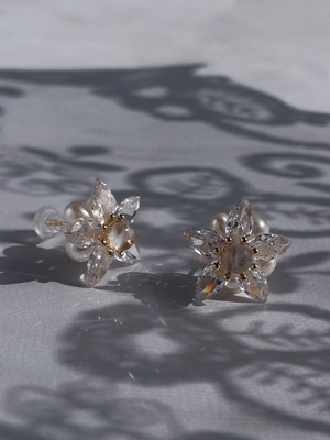 淡水パール シェル入り透明レジン フラワーピアス