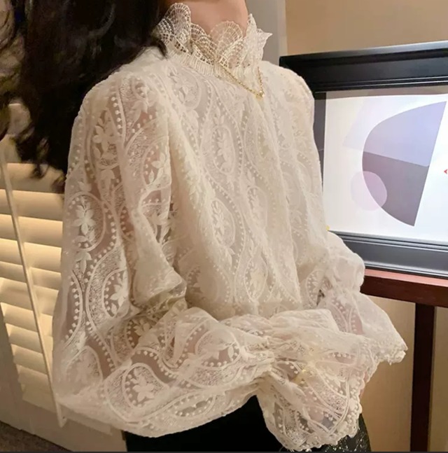 long sleeve lace bottoming shirt 2colors【2024030601】