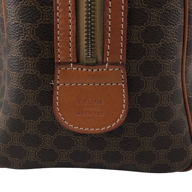 CELINE セリーヌ マカダム ショルダーバッグ ブラウン ブラゾン型押し PVC レザー ミニボストン 2way vintage ヴィンテージ オールド mxkp72