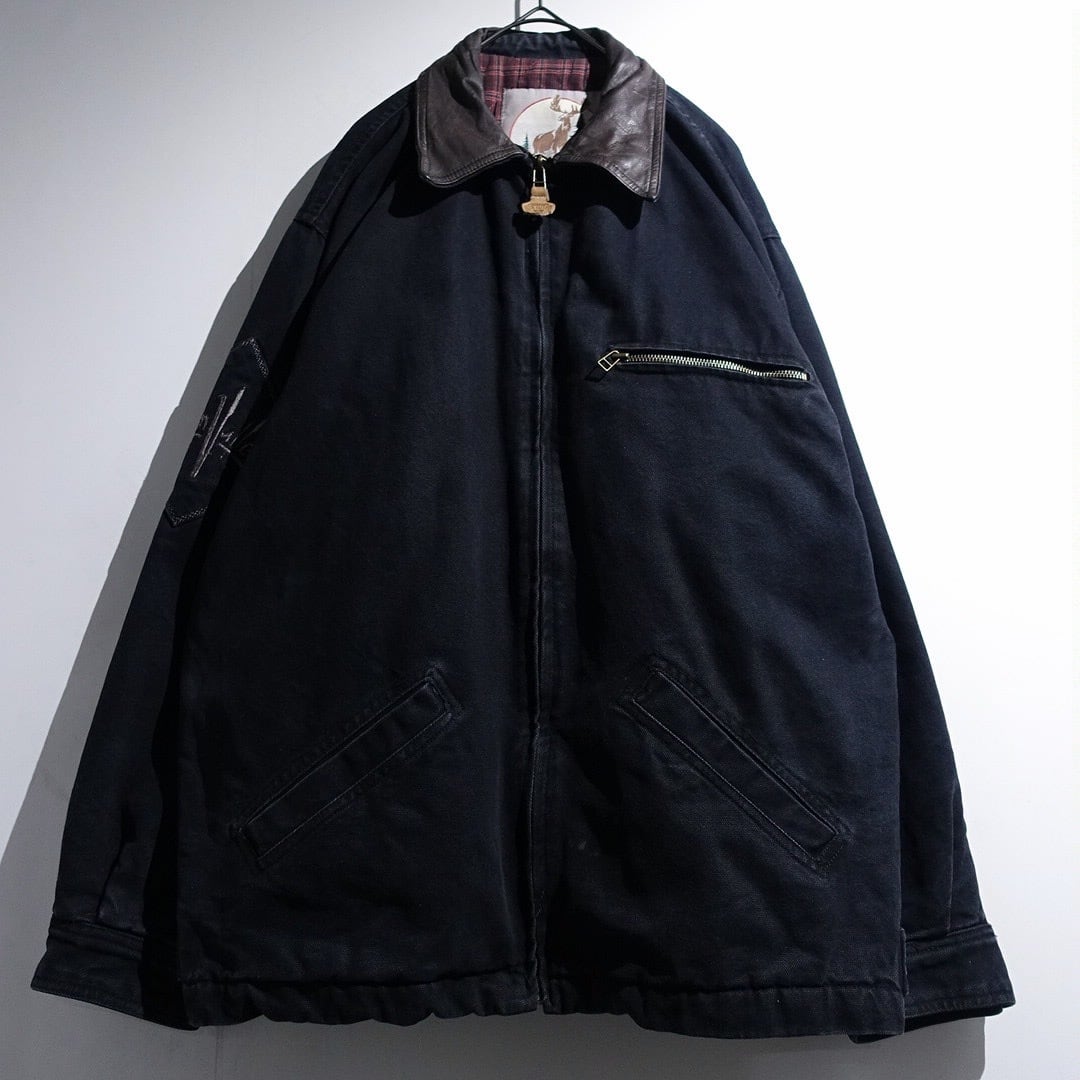 EURO Black Duck Leather Collar Switching Design Jacket