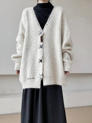 Wool stitch V-neck loose cardigan 2color [T2048]