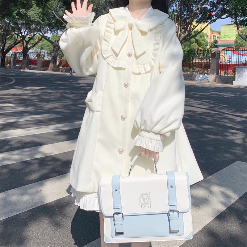 レーススリーブコート レディースウィンターロング ランタンスリーブ リボン 冬物 萌量不足261539698