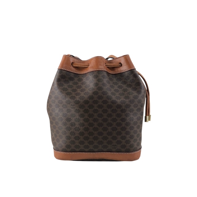 CELINE セリーヌ マカダム ショルダーバッグ ブラウン PVC レザー 巾着 vintage ヴィンテージ オールド tinzim