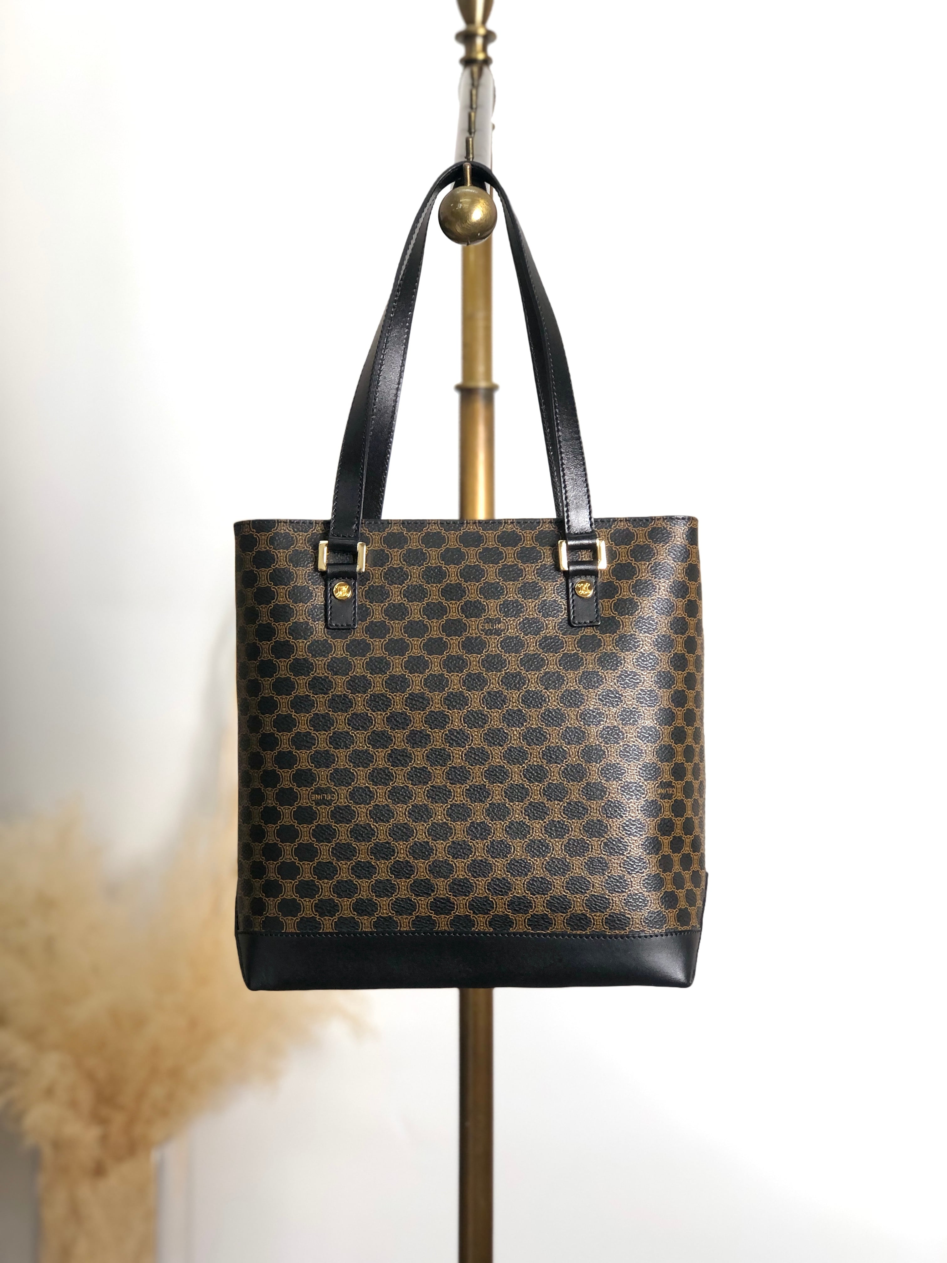 CELINE セリーヌ マカダム ハンドバッグ ブラック PVC レザー vintage 