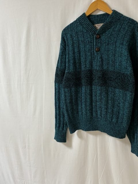 1980's Knitting Design Henley Neck Sweater