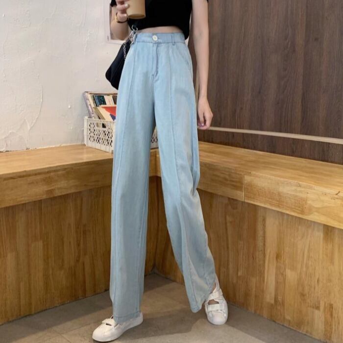 ジーンズ スプリングルーズ薄手パンツ ハイウェスト 春物 1号婦人1508626377