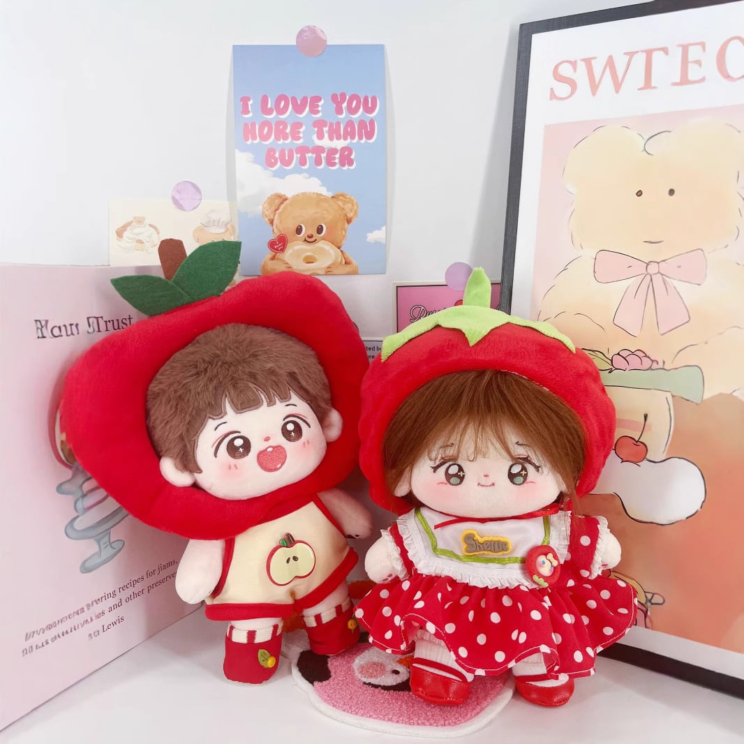 20cmぬいぐるみ用 トマト柄/アップル柄 ワンピース/ロンパース+帽子+