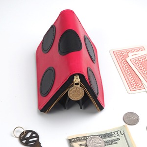 Round zipper compact wallet (ladybug) hand painted cowhide