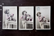 1900s フランス 手彩色 ジャム好き少年とアンティークポストカード 3p