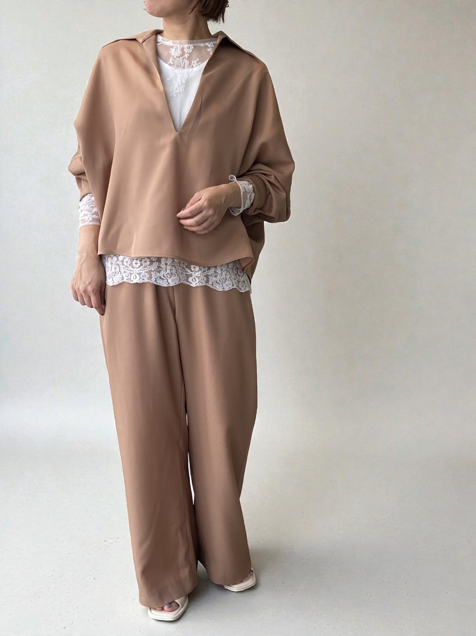 トライウールドライツイルブラウス(オレンジ)