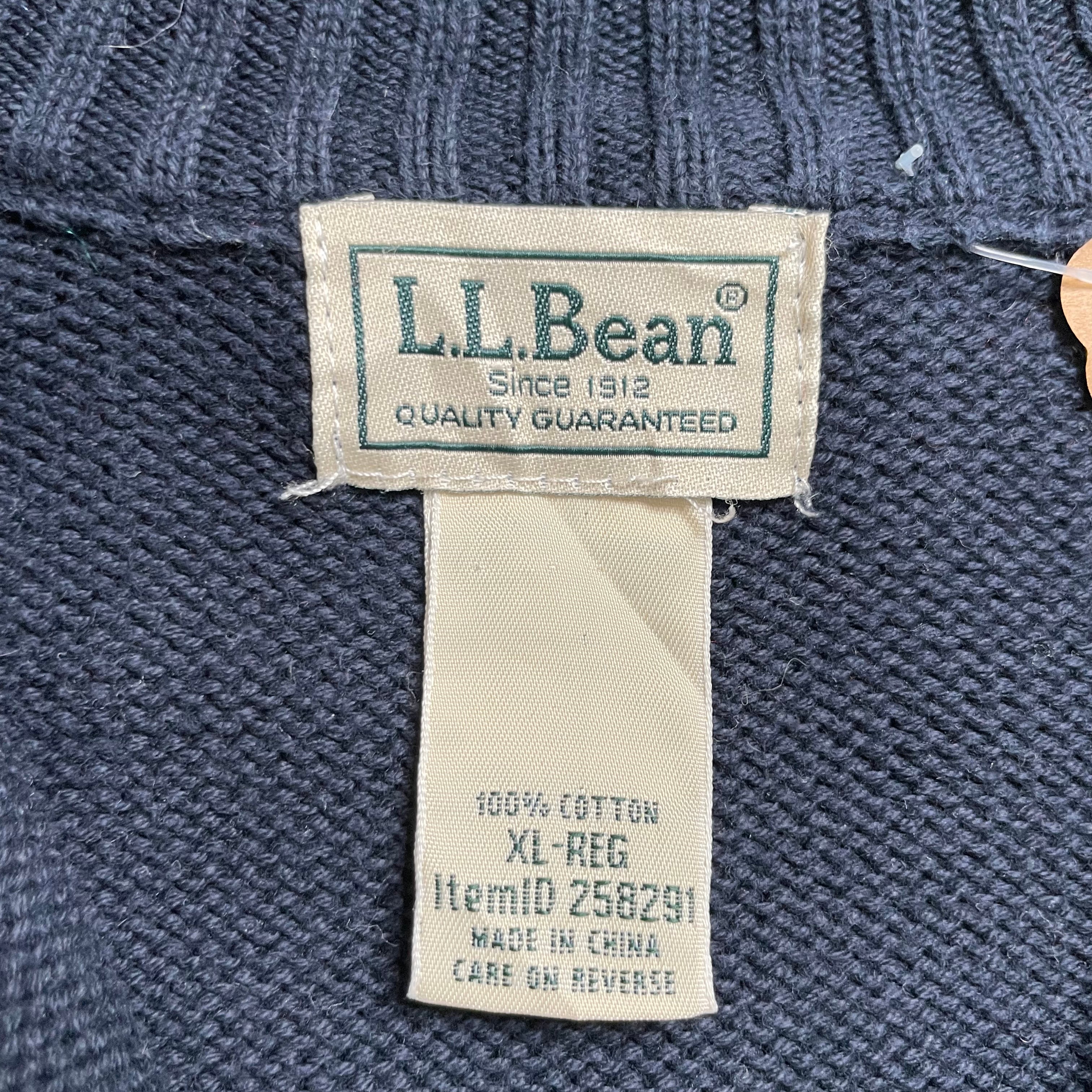 L.L.BEAN ハーフジップニット XL コットン100% 厚手 ネイビー ジップ 