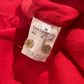 リネン100% Papas パパス 半袖 オープンカラー シャツ M /レッド系 メンズ