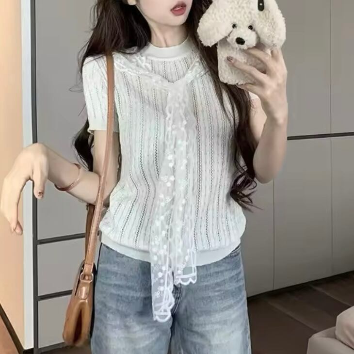 レースセーラーカラーリブニット