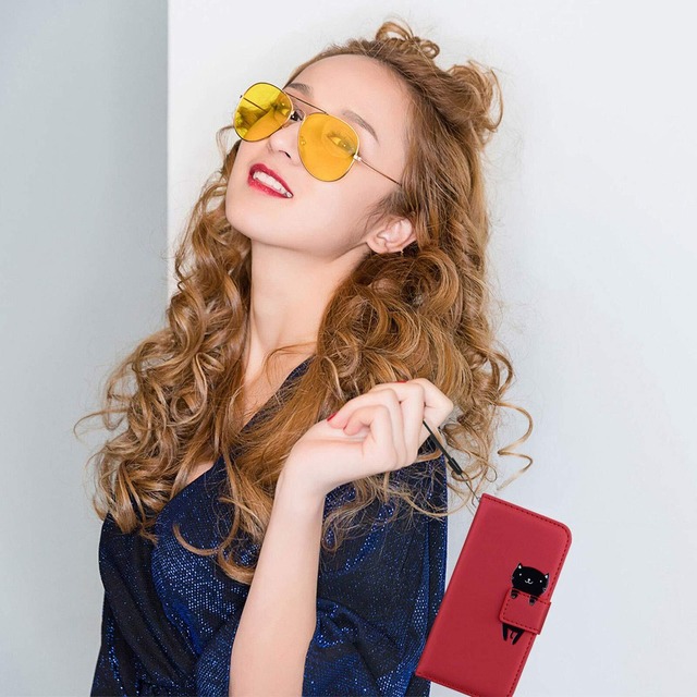 Ailisi 対応 Samsung Galaxy S10 ケース 手帳型 サムスン ギャラクシーS10 SCV41 au SC-03L docomo カバー 女性 人気PUレザー財布型 可愛いカバー 黒猫 かわいい 動物 耐衝撃保護ケース スタンド機能 カード収納 スマホケース (赤/猫)